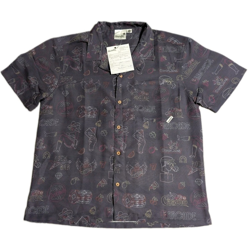 Boardies Mens L Pin City Casino Arcade Camp Collar Shirt Development Sample NWOT